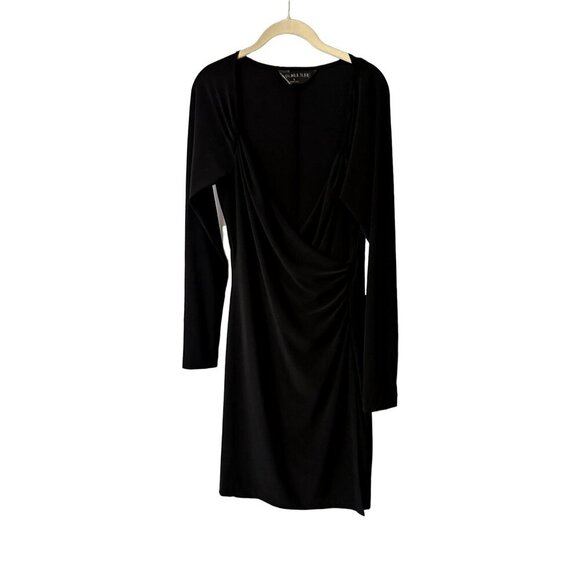 Kamalikulture Norma Kamali Faux Wrap Dress Black Large Long Sleeves - Picture 1 of 5